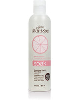 Front facing of an 8-ounce bottle of Gena Mani Spa Nourishing Liquid Hand Soak with printed labeled text